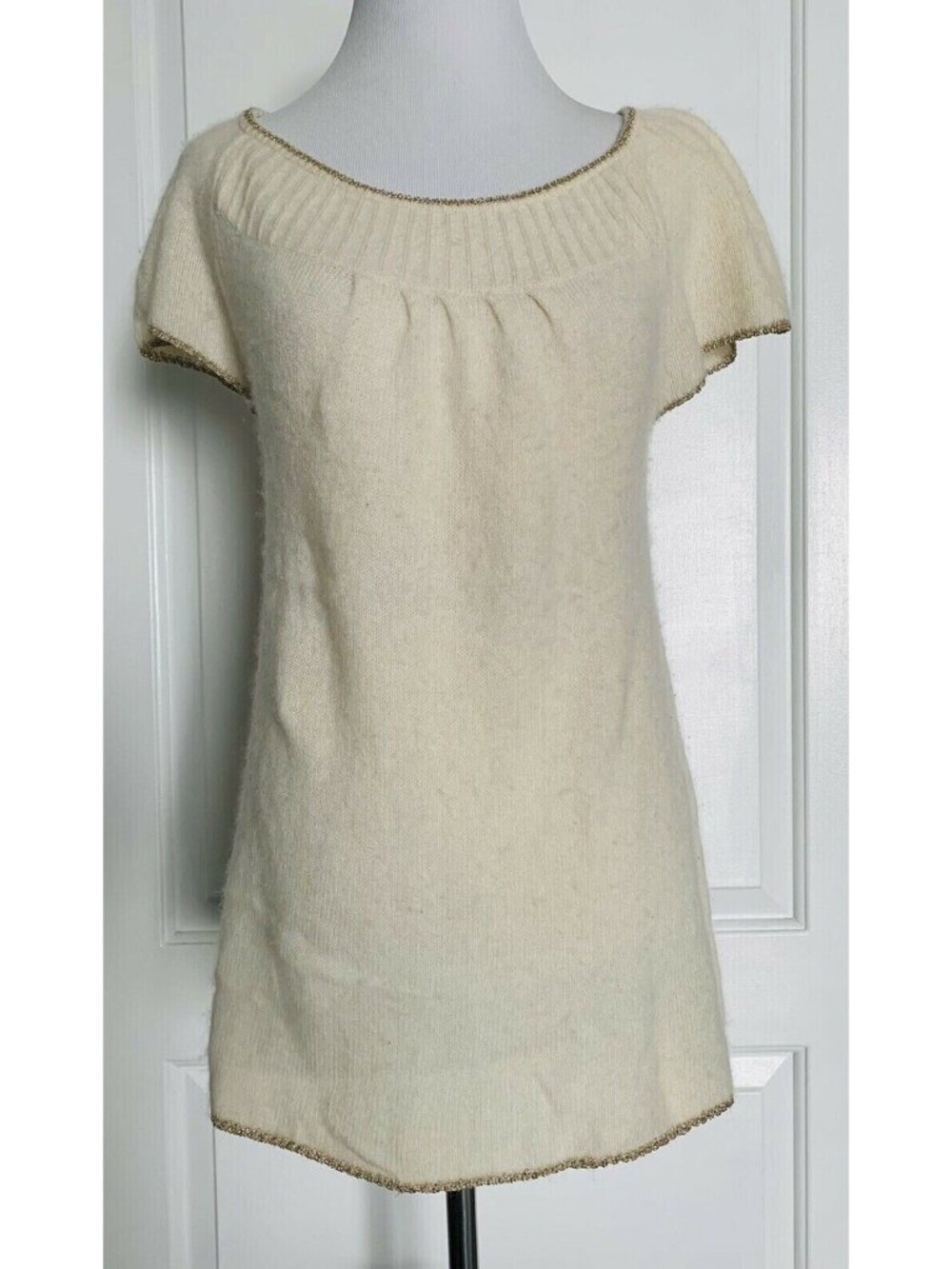 $172 ACROBAT Sweater Cashmere Tunic Boat Neck Jumper Soft Gold Detail Ivory M